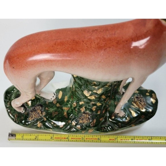 Vintage Staffordshire Whippet Greyhound Hunting Dog w. Rabbit Hare Figurine 11" - Picture 15 of 15